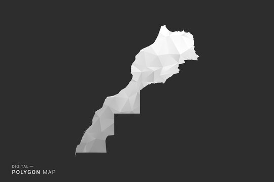 Morocco Map - Polygon style vector illustration in black, gray and white low poly geometric design, minimal silhouette, isolated for infographic.