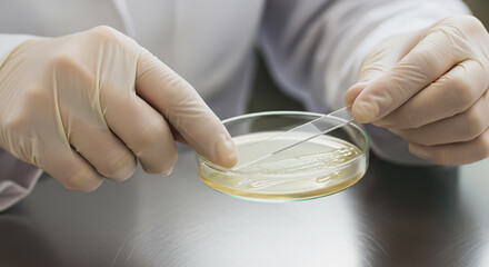 Obraz premium Professional Microbiologist Holding Petri Dish and Glass Slide with Bacterial Culture for Scientific Research
