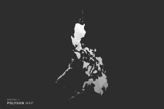 Philippines Map - Polygon style vector illustration in black, gray and white low poly geometric design, minimal silhouette, isolated for infographic.