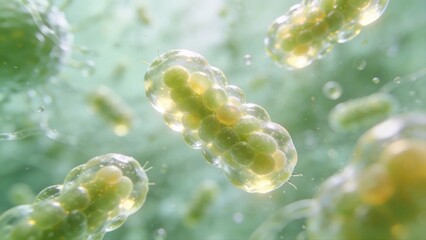 Fototapeta premium Abstract 3D microscopic visualization of healthy glowing gut microbiome bacteria in pastel colors