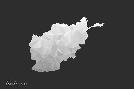 Afghanistan Map - Polygon style vector illustration in black, gray and white low poly geometric design, minimal silhouette, isolated for infographic.