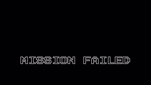 Pixel Art Retro Gaming Mission Failed Text Animation on Alpha Channel, 8bit Arcade Style 4K Looping Video with Zoom and Flicker Effect 4k video animation