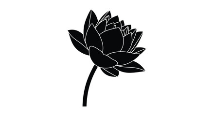 A striking black silhouette of a lotus flower with a slender stem © SHYFUL_STUDIO