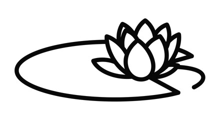 Fototapeta premium Simple black and white line drawing of a lotus flower with rounded leaves