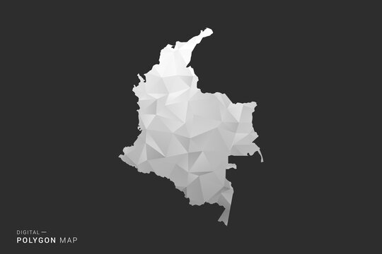 Colombia Map - Polygon style vector illustration in black, gray and white low poly geometric design, minimal silhouette, isolated for infographic.
