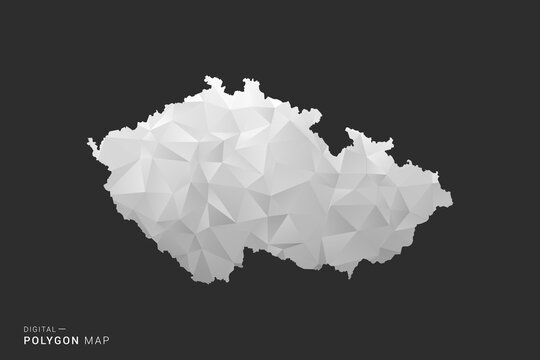 czech republic Map - Polygon style vector illustration in black, gray and white low poly geometric design, minimal silhouette, isolated for infographic.