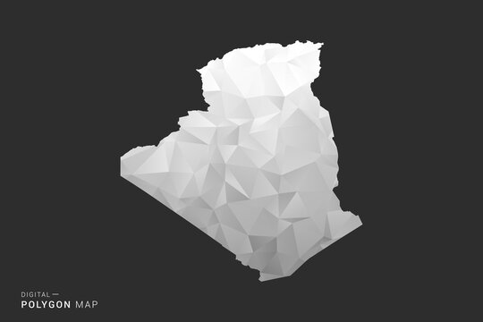 Algeria Map - Polygon style vector illustration in black, gray and white low poly geometric design, minimal silhouette, isolated for infographic.