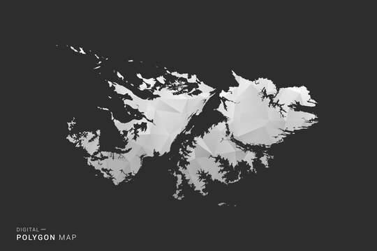 Falkland Islands Map - Polygon style vector illustration in black, gray and white low poly geometric design, minimal silhouette, isolated for infographic.