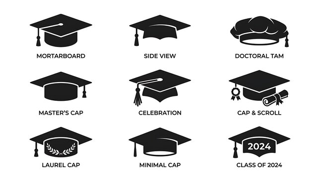 Graduation caps and academic hats.