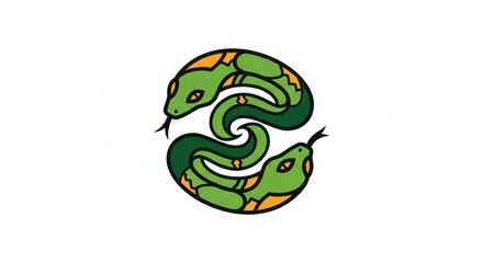 Fototapeta premium Two snakes intertwined in a circular yin yang symbol.