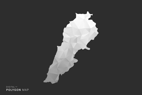 Lebanon Map - Polygon style vector illustration in black, gray and white low poly geometric design, minimal silhouette, isolated for infographic.