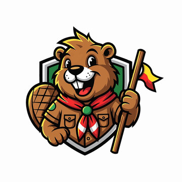 Scout Bear Scout Leader with flag and shield
