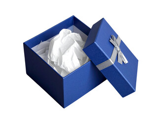 Deep sapphire blue cube gift box, open 