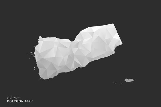 Yemen Map - Polygon style vector illustration in black, gray and white low poly geometric design, minimal silhouette, isolated for infographic.