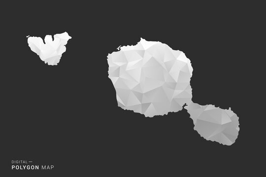 French Polynesia Map - Polygon style vector illustration in black, gray and white low poly geometric design, minimal silhouette, isolated for infographic.