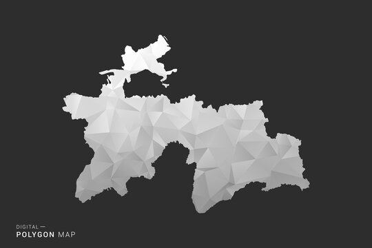 Tajikistan Map - Polygon style vector illustration in black, gray and white low poly geometric design, minimal silhouette, isolated for infographic.