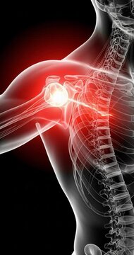 Medical illustration of shoulder pain anatomy with highlighted areas