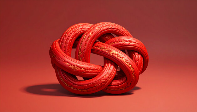 Abstract red knot illustration on a solid red backdrop studio lighting design