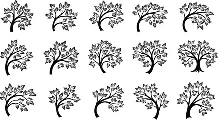 Black tree silhouettes on white background symbol
