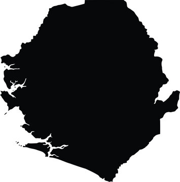 Black silhouette map of the west african country of sierra leone on a white background