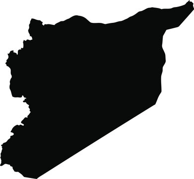 Solid black silhouette of the syrian arab republic map isolated on a plain white background