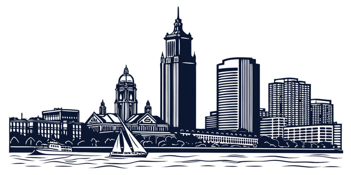 Boston Skyline Silhouette Vector with Prudential Tower and Waterfront