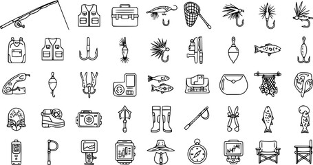 Fishing Gear Icons: A Comprehensive Collection of Equipment for Anglers © vectorcorp