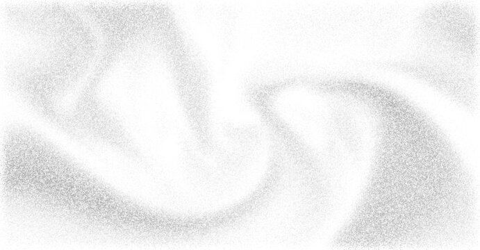 An abstract grayscale background featuring a prominent noise and grain texture overlaying soft, flowing waves of white and silver that create a hazy, ethereal atmosphere.