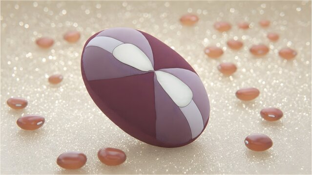Abstract geometric design with bean-shaped objects and glitter