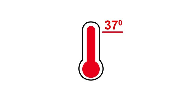 Neon glowing medical thermometer icon animation. That's indicates weather temperature 37 degree increase or decline. Thermometer equipment showing hot or cold weather.