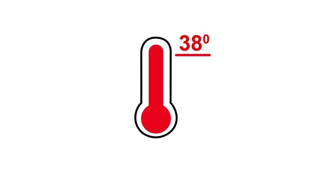 Neon glowing medical thermometer icon animation. That's indicates weather temperature 38 degree increase or decline. Thermometer equipment showing hot or cold weather.