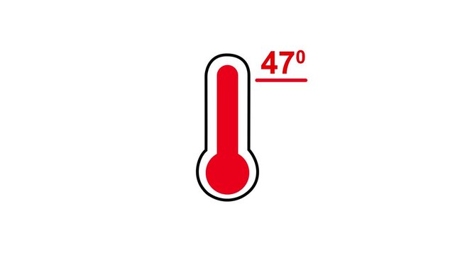 Neon glowing medical thermometer icon animation. That's indicates weather temperature 47 degree increase or decline. Thermometer equipment showing hot or cold weather.