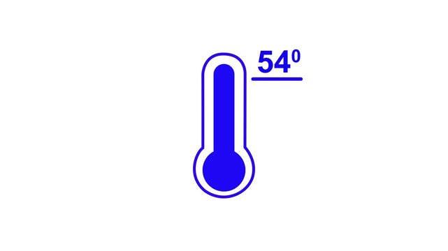 Neon glowing medical thermometer icon animation. That's indicates weather temperature 54 degree increase or decline. Thermometer equipment showing hot or cold weather.