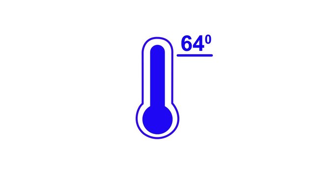 Neon glowing medical thermometer icon animation. That's indicates weather temperature 64 degree increase or decline. Thermometer equipment showing hot or cold weather.