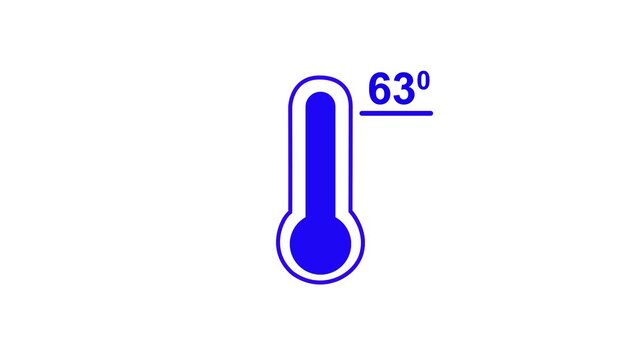 Neon glowing medical thermometer icon animation. That's indicates weather temperature 63 degree increase or decline. Thermometer equipment showing hot or cold weather.