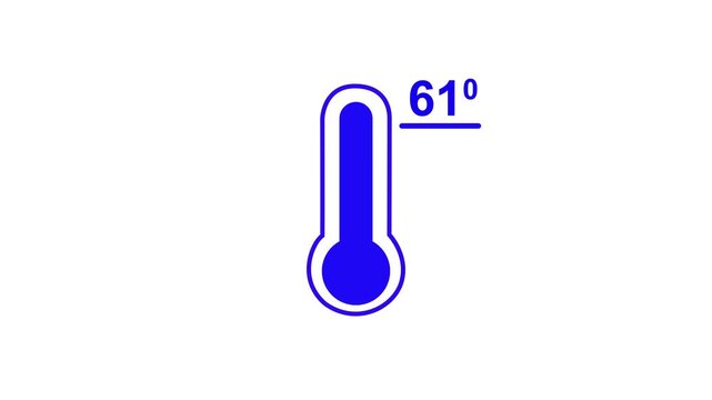 Neon glowing medical thermometer icon animation. That's indicates weather temperature 61 degree increase or decline. Thermometer equipment showing hot or cold weather.