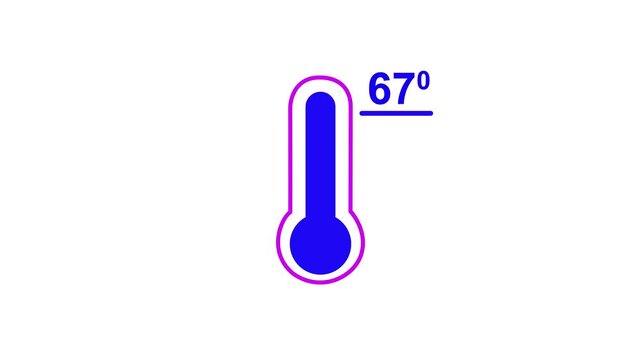 Neon glowing medical thermometer icon animation. That's indicates weather temperature 67 degree increase or decline. Thermometer equipment showing hot or cold weather.