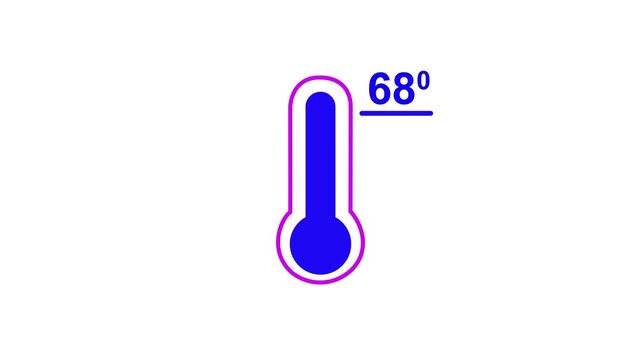 Neon glowing medical thermometer icon animation. That's indicates weather temperature 68 degree increase or decline. Thermometer equipment showing hot or cold weather.
