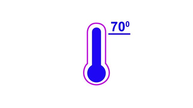 Neon glowing medical thermometer icon animation. That's indicates weather temperature 70 degree increase or decline. Thermometer equipment showing hot or cold weather.