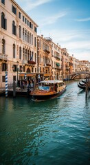 Fototapeta premium Venice Canal Scene - Gondola Ride Through Historic Italian City.