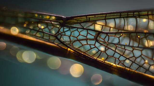 dragonfly wing close-up, intricate patterns and details
