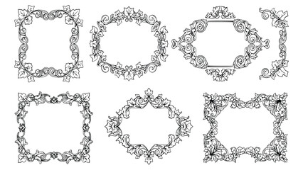 Obraz premium Ornate floral frames with leaves and swirls for decorative border designs
