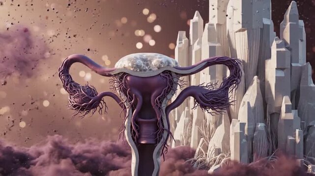 Advanced FemTech Concept Showing Endometriosis Pathology Clearing from Uterus for Women's Health Campaigns