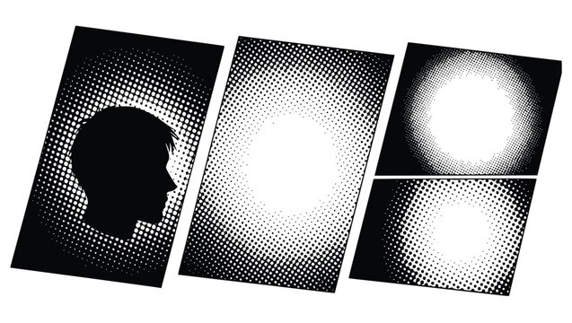 Black and white halftone profile silhouette with various gradient backgrounds for design use