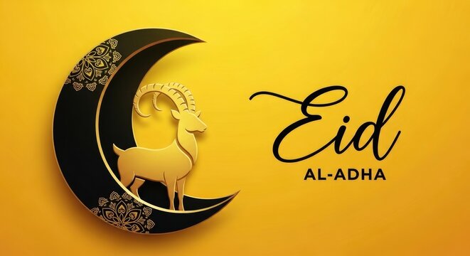 Eid al adha celebration background with crescent moon and sacrificial goat design