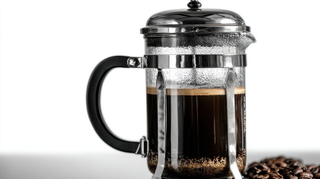 Glass French press with brewed coffee&mdash;symbolizing simplicity, flavor, and elegance in mindful brewing.