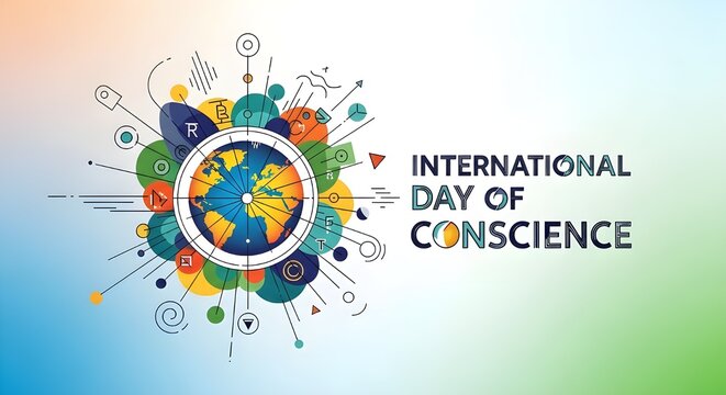 A vibrant graphic illustration celebrating the annual international day of conscience event concept
