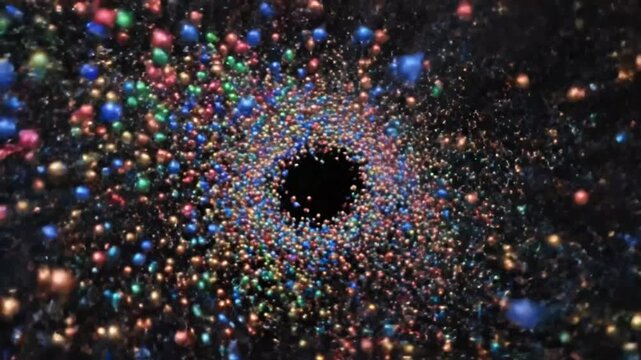 Abstract Colorful Spheres Converging Into a Black Hole Vortex Background for Science or Art