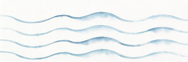 Fototapeta premium Watercolor blue wave pattern on white background. Abstract art illustration with soft, flowing curves and gentle brush strokes, suitable for design and decoration.