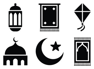 Obraz premium Islamic Lantern, Prayer Rugs, Mosque, Crescent Moon, Star, and Kite